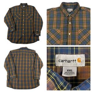 Men's Carhartt Long Sleeve Plaid 100% Cotton‎ Button Down XXL